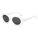 Long Keeper Retro Ovale Sonnenbrille – UV400 Mode Weiß Sonnenbrille Oval für Damen & Herren Weißer Vintage Brille Unisex 50MM