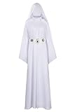YANVS Prinzessin Leia Kostüm Damen Weißes Kleid Langes Cosplay Prinzessin Leia Kleid für Halloween Outfit
