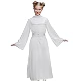 LIKUNGOU Leia Kostüm Weiß mit Kapuze Langes Kleid Robe mit Gürtel Halloween Cosplay Party Outfit Anzug Erwachsene Frauen Kinder (M, Frauen)
