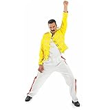 Fun Shack Gelbes 80er Jahre Rock Legenden Kostüm Herren,Freddie Kostüm, Faschingskostüme Männer Größe XL