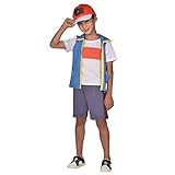Amscan - Kinderkostüm Ash aus Pokemon, Oberteil, kurze Hose, Basecap, Motto-Party, Karneval Mehrfarbig 134