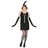 Widmann - Kostüm 20er Jahre Charleston Flapper, Fransenkleid, Stirnband mit Feder, Mottoparty, Karneval