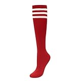 CHIC DIARY Kniestrümpfe Damen Mädchen Fußball Sport Socken College Cheerleader Kostüm Strümpfe Cosplay Streifen Strumpf, Rot, Einheitsgröße
