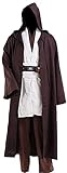 NUWIND Herren Jedi Kostüm Mittelalter Tunika Kapuze Umhang Umhang Bademantel Halloween Cosplay Outfit für Erwachsene, braun+weiß, M