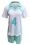 QYIFIRST Anime Aoba Johsai High School Oikawa Tooru Jersey Set Volleyballverein Team Trikot Uniform Nr.4 Cosplay Kostüm Blau XXL