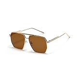 YUELUQU Retro übergroße quadratische Sonnenbrille für Damen Herren Vintage Shades UV400 Klassischer großer Metallrahmen (Gold/tee)