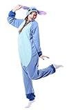 FunnyCos Unisex Tier Onesie Erwachsene Halloween Pyjama Cosplay Kostüm mit Kapuze Loungewear Gr. 42, Hellblaue Naht
