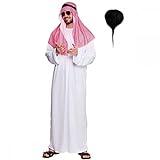 Arabisches Scheich-Kostüm für Erwachsene und Herren + Ziegenbart: Nahen Osten Kostüm (Einheitsgröße (Brustumfang 111,8 cm))