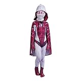 MODBE Gwen Stacy Cosplay-Kostüm mit Umhang Halloween-Maskerade-Einteiler Anzug in den Spider-Vers-Overall 3D-Druck Weihnachts-Bodysuit (Color : With Cloak, Size : Kids/120-130)