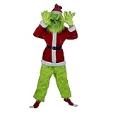 PDYLZWZY Grünes großes Monster Kostüm für Erwachsene und Kinder 4er Weihnachtspelz Grinch Kostüm Outfits Xmas Santa Anzug Grünes Outfit (z2, XL)