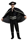 thematys Zorro Kostüm Hut Anzug Umhang Set Bandit für Herren Damen Männer Erwachsene - für Cosplay, Karneval, Mottoparty & Halloween - Einheitsgröße 160-180cm