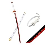 Vrseis Bambus Schwert Cosplay Rengoku Kyoujurou Samurai Schwerter Anime Cos Katana Kinder Schwert aus Holz Halloween Dekorativ Bambusklinge 75/104cm (Color : Rengoku Kyoujurou A, Size : 75cm)