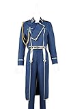 Cos-Animefly Fullmetal Alchemist Roy Mustang Militäruniform Cosplay Kostüm Halloween Outfit für Damen Herren, Blue Male, M