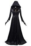Erwachsene Spiel Cosplay Outfit Frauen Evil Vampir Kostüm Schwarz Kapuze Mittelalter Kleid Halloween Karneval Gothic Verkleidung Gr. 42, Schwarz