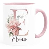 SpecialMe Kaffee-Tasse Name Initiale Blumen Eukalyptus Floral Monogramm personalisierte Geschenke rosa Keramik-Tasse