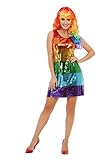 Smiffys 51001M Glitzer-Regenbogen-Kostüm, Damen, mehrfarbig, M – Größe 38-42
