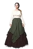 Fiamll Mittelalter Kleidung Damen Elegant Renaissance Kostüm Viktorianische Kleider Mittelalter Bluse + Rock Grün+ Braun M