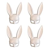 QSDGFH 4 Stück weiße Hasenmaske, Kaninchen-Maske, Tier-Halbgesichtsmaske, Kostüm-Zubehör für Halloween, Oster-Party, Damen Maskerade Geburtstag