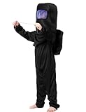 Waslary Astronauten Kostüm Kinder Space Cosplay Jumpsuit mit Rucksack Maske Kinderkostüm Kinderkleider Rollenspiel für Kinder Halloween Cosplay Karneval Geburtstagsparty (Schwarz, M)