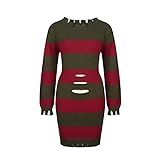 Nuwid Freddy Krueger rot grün Pullover gestreift Pullover Strickkleid Kleid Nightmare on Elm Street Cosplay Kostüm Erwachsene für Damen, Rot und Grün., Small