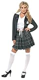 Braves Schulmädchen Kostüm mit Hemd Rock Blazer und Marabou Haarklemmen, Medium