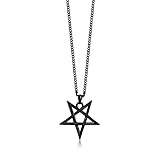 XUANPAI Satanic Invertiert Pentagramm Anhänger Halskette, Kirche von Satan Hexe Wicca Amulett Halsketten Edelstahl Schmuck Geburtstag Jubiläumsgeschenke für Papa Ehemann, Schwarz