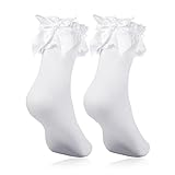 Geyoga Weiß Rüschen Socken Damen Weiß Spitze Socke mit Schleife Prinzessin Socken