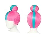 Qiyana Cosplay Wig True Damage Cosplay Blue Mixed Pink Wigs with Bun Halloween Heat Resistant Synthetic Hair+ Wig Cap