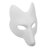 Fuchs Maske Weiß Unbemalt Masken Papiermasken Japanische Kabuki Kitsune Gesichtsabdeckung für Karneval, Cosplay, Halloween Party