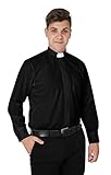 IvyRobes Herren Priesterhemd mit Tab Kollar Kragen Pfarrer Langarm Priester Klerus Hemd Schwarz 40-41 EU (16)
