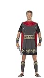 Smiffys 45495L - Herren Römischer Gladiator Kostüm, Tunika, Umhang, Arm und Bein Stulpen, Größe: L, schwarz