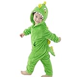 LOLANTA Dinosaurier Kostüm Kleinkind,Junge Flanell Kapuzenpullover Einteiler (Dunkelgrün, 2-4 Jahre)