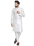 FASHIONZAADI Kurta-Pyjama-Set für Herren, aus Seide, indisches Design, für Hochzeiten, Partys, Churidar Kurta für Jungen Gr. XL, weiß