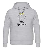 Shirtinator Grinch Pullover Hoodie Weihnachten Herren – Mr. Grinch – Weihnachtspullover Partnerlook – Grau, L