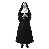 The Nun Kostüm Damen Nonne Cosplay Valak Outfit Gruseliges Halloween Kostüm, Schwarz, XXL