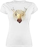 Shirt Damen - Kompatibel mit Oktoberfest Damen Trachtenshirt - Hirsch - L - Weiß - trachtenshirt Damen Weiss - L191