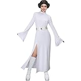 LIKUNGOU Leia Kostüm Weißes Kleid Robe mit Gürtel Halloween Karneval Cosplay Outfit für Frauen (M)