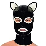 MONNIK Latex Maske Mode Fetisch Kapuze mit weißen Katzenohren und Reißverschluss hinten für Party Cosplay Halloween Catsuit Clubwear (Maßgeschneidert)