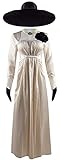 Faonny Lady Dimitrescu Dress Cosplay Kostüm Retro Langes Kleid Damen Halloween Outfits mit Hut Halskette (4X-Large, Weiß 1)