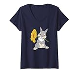 Damen Disney Bambi Thumper With A Flower T-Shirt mit V-Ausschnitt