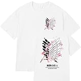 zhedu Anime Attack on Titan Comics Druck T-Shirts Weibliche Harajuku Marke T-Shirt Sommer Rundhals Kleidung Mode Oversize T-Shirts (M,Color 2)
