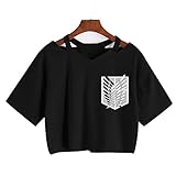 zhedu Attack on Titan T-Shirt Manga Japanischer Anime Shingeki No Kyojin T-Shirt Gothic Harajuku T-Shirt Punk V-Ausschnitt Sexy Crop Tops T-Shirt (M,Color 1)