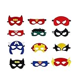 Superhelden Masken, Filz Superhero Cosplay Party Masken Halbmasken mElastischen Seil für Erwachsene und Kinder Party Maskerade Multicolor,12 Stück