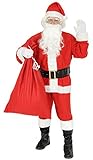 Foxxeo 9-teiliges Weihnachtsmann Nikolauskostüm Kostüm für Herren Mit - Mütze, Bart, Gürtel und Handschuhe, Gr.-XL, Rot-Weiß