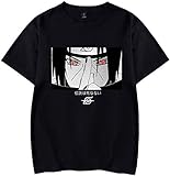 Tomwell Herren Anime 3D Aufdruck T-Shirt von Uchiha Itachi Shirt Mode Lässig Kurzarm Frauen Männer Mädchen Jungen Sommer Tops Unisex A Schwarz S
