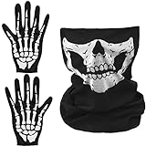 Balinco Skelett Maske + Skelett Handschuhe | Gesichtsmaske | Totenkopf Maske Schwarz | Knochen Weiß Halloween | Karneval | Fasching | Damen & Herren