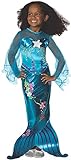 Tante Tina Kostüm Meerjungfrau Kinder - Meerjungfrau Kostüm für Kinder mit bodenlangem Rock und Schlitz für mehr Bewegungsfreiheit - Blau - Größe M ( 128 ) - geeignet für Kinder von 6 bis 8 Jahren