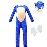 laughZuaia Kinder-Kostüme zum Spielen, Cartoon-Igel-Overall-Bodysuit mit Handschuhen, Masken (130 , Sonic)