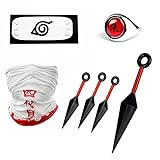 Yoeaiwoas 7 Stück Ninja Anime Kostüm zubehör Kakashi Stirnband Ring ZHU Namikaze Minato Maske Plastische Dekoration Cosplay Accessoires für Männer