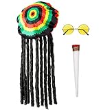 Widmann 68542 - Kostümset Rastamann, Mütze mit Dreadlocks, Brille und Joint, Jamaika, Motto-Party, Karneval